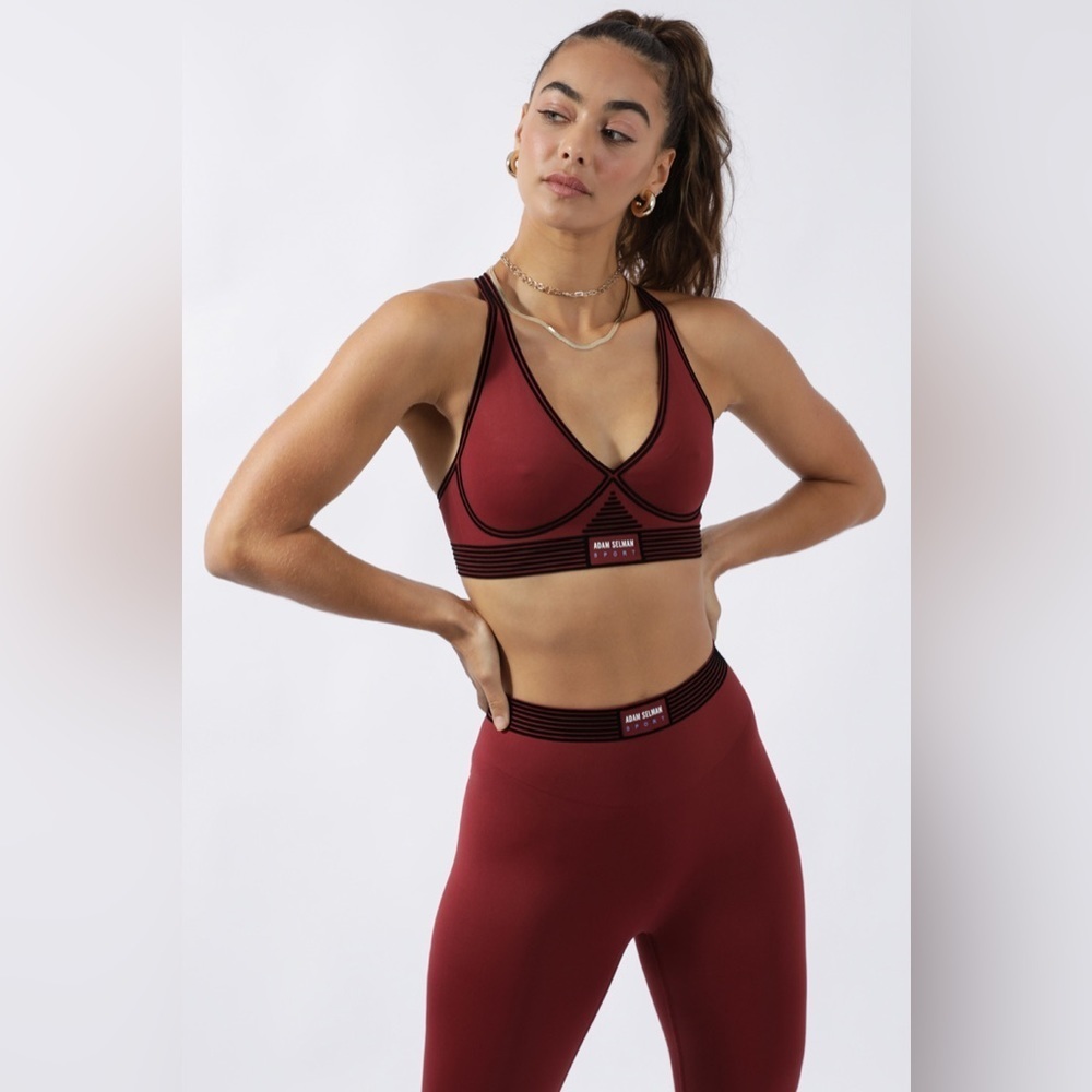 Adam Selman Sport Bonded Active V-Neck Bra in Oxblood Size XS